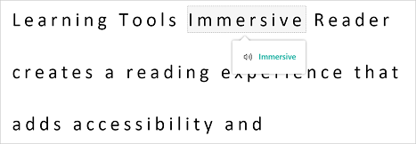 Capture d’écran de la fonctionnalité de synthèse vocale d’Immersive Reader qui lit le texte à haute voix.