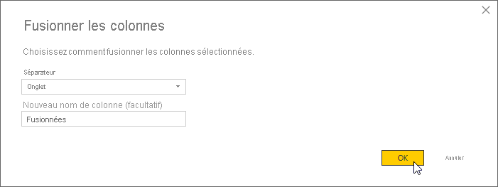 Fusion de champs à l’aide de la boîte de dialogue Fusionner les colonnes