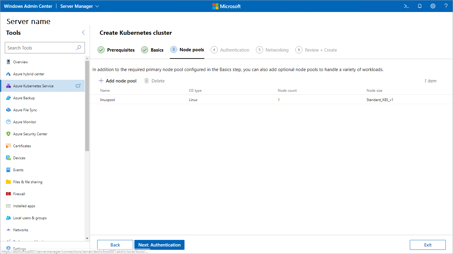 Capture d'écran illustrant la page Pools de nœuds de l'Assistant Cluster Kubernetes où vous pouvez configurer le nombre maximal de pods et d'aversions.