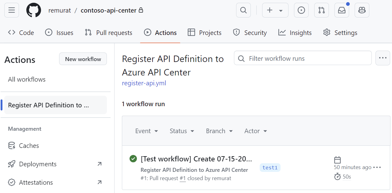 Capture d’écran montrant la réussite de l’exécution du workflow dans GitHub.