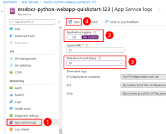 Capture d’écran de l’emplacement dans le portail Azure où vous pouvez activer les journaux de diffusion en continu.