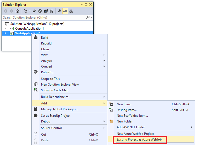 Existing Project as Azure WebJob
