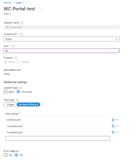 Capture d’écran de l’interface utilisateur montrant un écouteur avec des caractères génériques