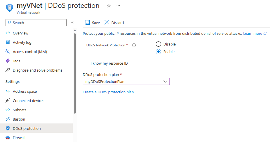 Capture d’écran de la protection réseau DDoS.