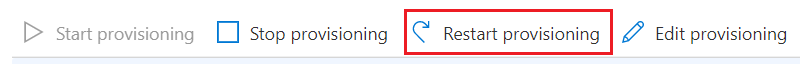 Capture d’écran de la barre de menus avec l’option Redémarrer le provisionnement