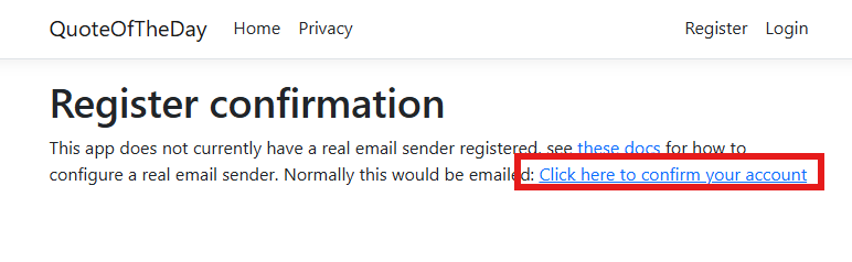 Capture d’écran de l’application Citation du jour montrant l’option cliquez pour confirmer.