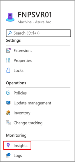 Capture d’écran du menu de navigation de gauche de la machine avec Insights en surbrillance.