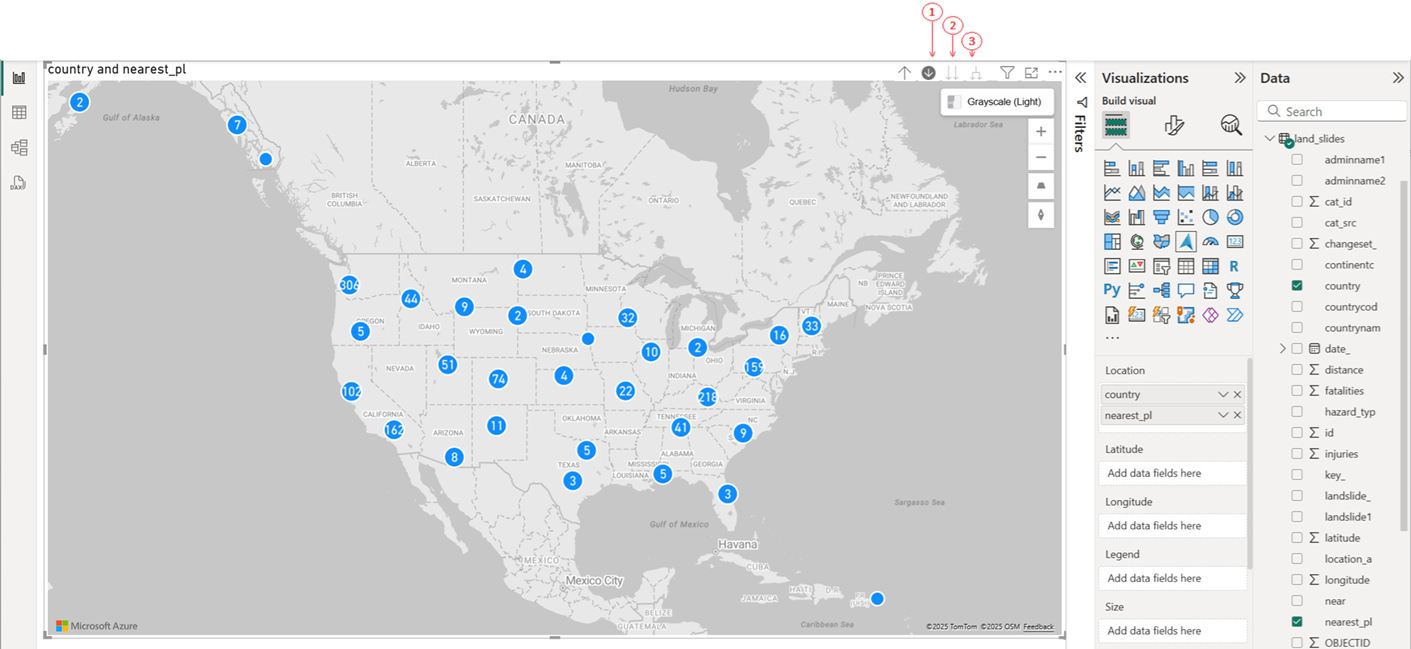 Capture d’écran montrant les boutons d’exploration dans Power BI Desktop.