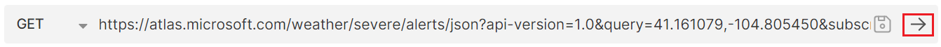 Capture d’écran montrant la requête intitulée URL des alertes météorologiques graves avec le bouton Exécuter mis en surbrillance dans l’application bruno.