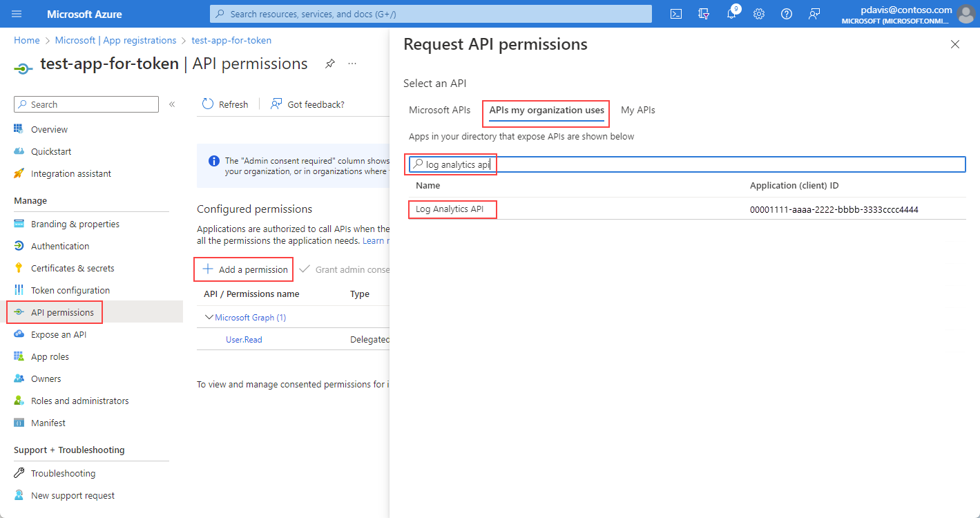 Capture d’écran montrant la page Demander des autorisations d’API.