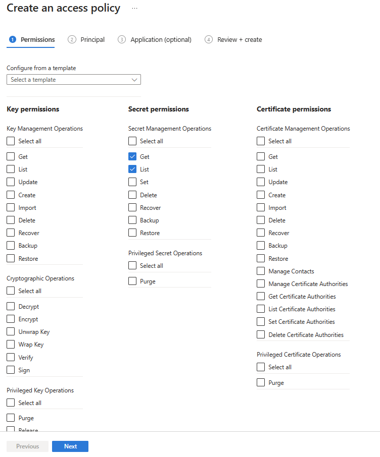 Capture d’écran montrant la page Créer une stratégie d’accès.