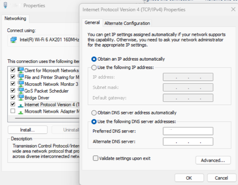 Capture d’écran montrant l’adresse IP du serveur DNS.