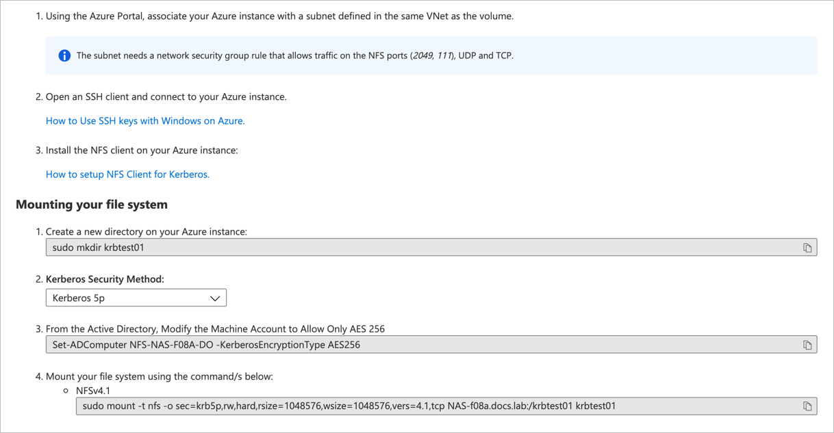 Mount instructions for Kerberos volumes