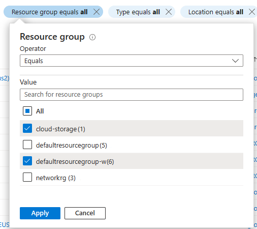 Filtrer la vue en fonction de groupes de ressources