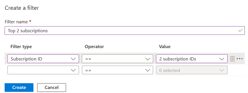 Capture d’écran montrant les options pour Créer un filtre.