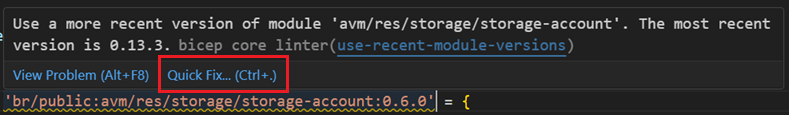 Capture d’écran du correctif rapide de règle linter Simplifier l’interpolation.