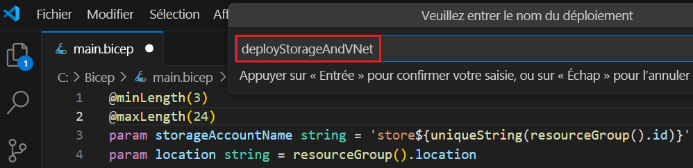 Capture d’écran de l’entrée du nom du déploiement.