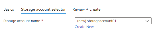 Capture d’écran de l’élément sélecteur de compte de stockage affichant la valeur par défaut d’un nouveau compte de stockage.