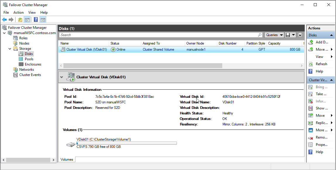 Capture d’écran d’un volume partagé de cluster avec Espaces de stockage direct.