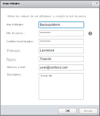 Screenshot shows the New User dialog box.