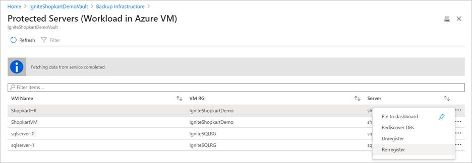 Serveurs protégés sous Infrastructure de sauvegarde