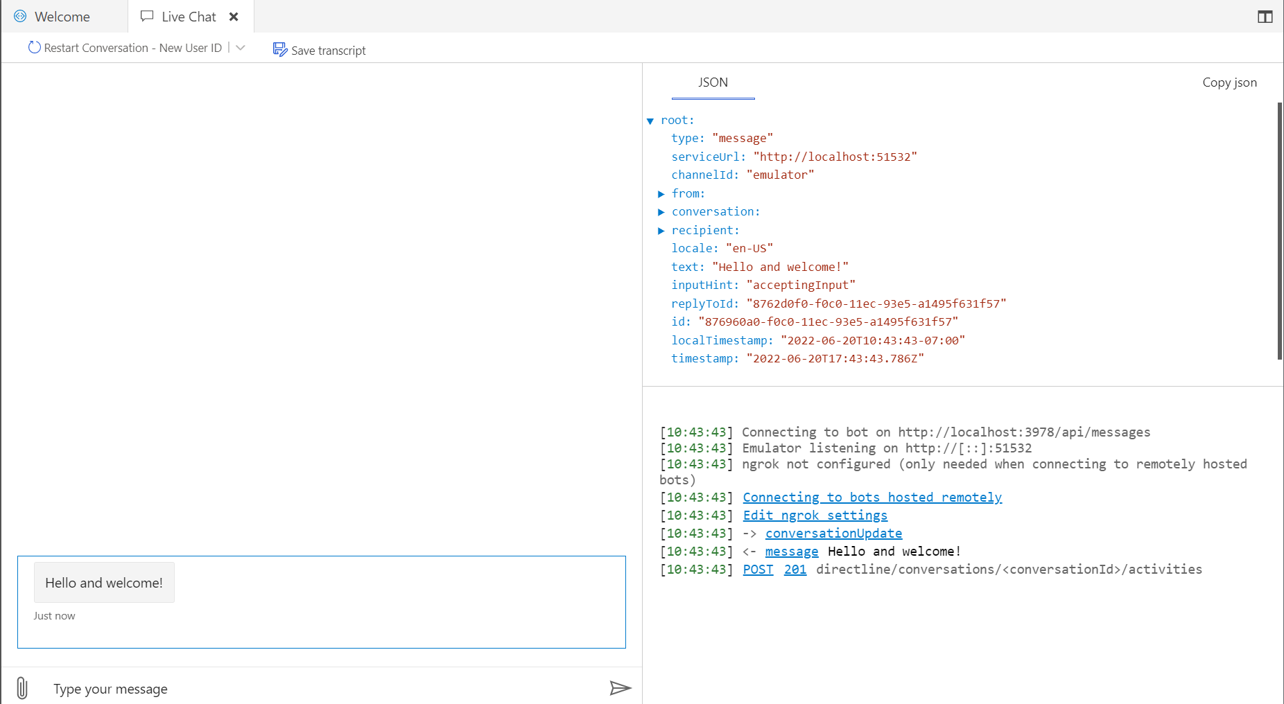 Activité de message de l’émulateur JSON