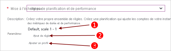 image Paramètres de mise à l’échelle de services cloud avec profil et règle