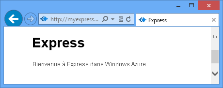 Navigateur Web affichant Bienvenue sur Express dans Azure