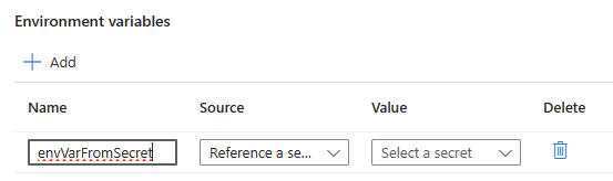 Capture d’écran de la section Paramètres d'environnement de l'image de conteneur de la révision de l'application de conteneur.