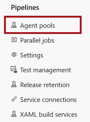 Capture d’écran du bouton de pools d’agents Azure DevOps.