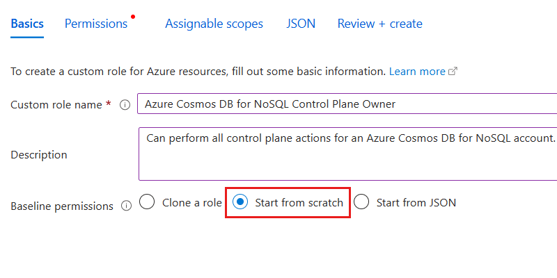 Capture d’écran du volet « Informations de base » pour l’ajout d’un rôle personnalisé.