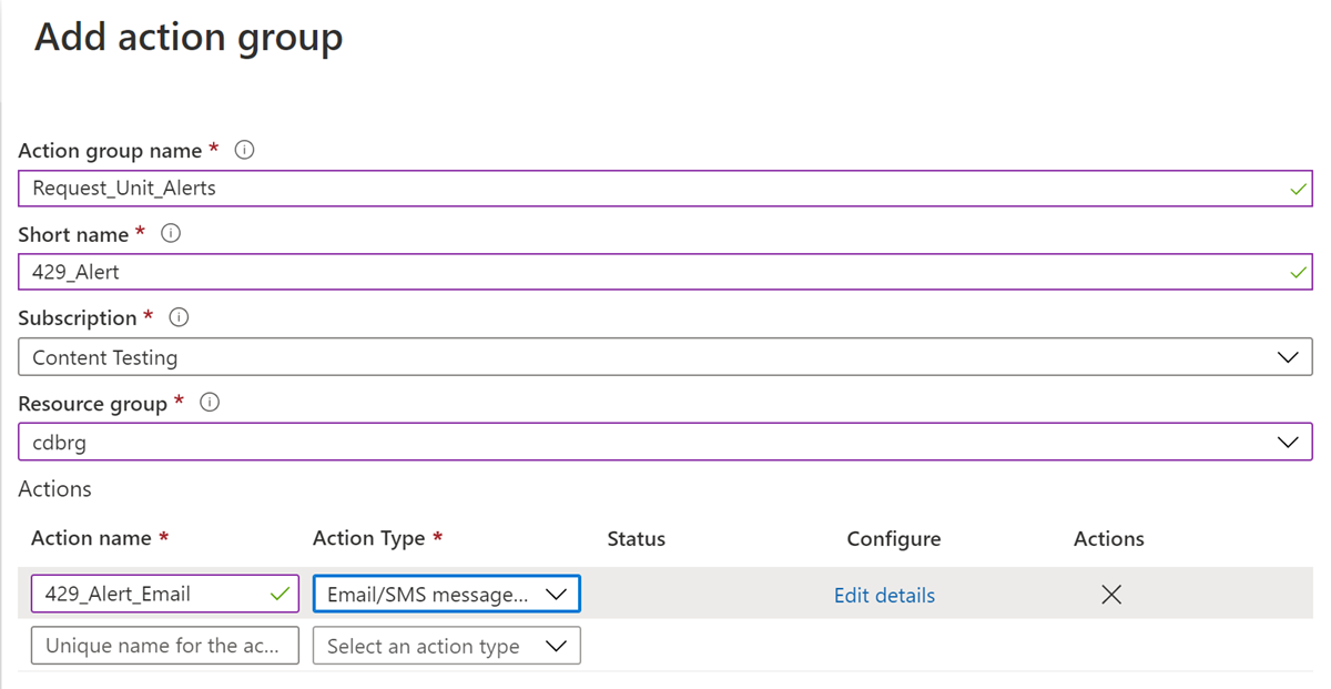 Configurer le type d’action, par exemple notification par courrier électronique, pour recevoir l’alerte