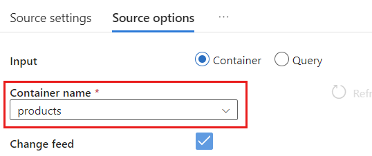 Capture d’écran d’un conteneur source avec des produits nommés sélectionnés.