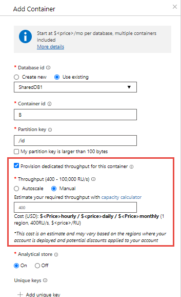 Définition du débit au niveau du conteneur