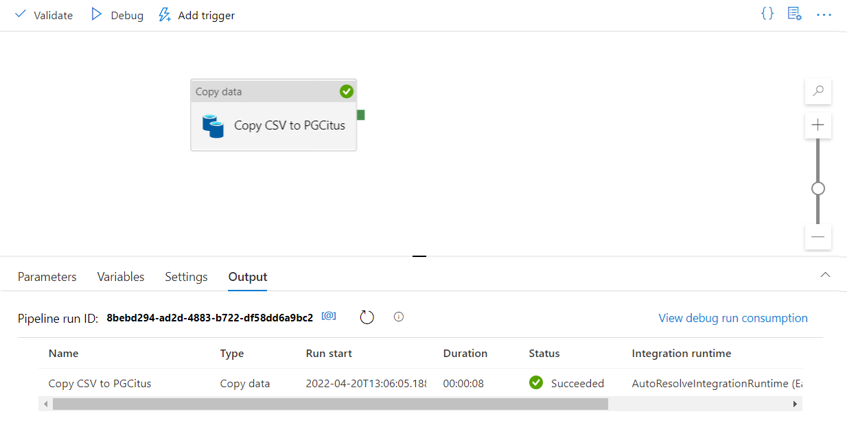 Capture d’écran montrant Déboguer et Exécuter dans Azure Data Factory.