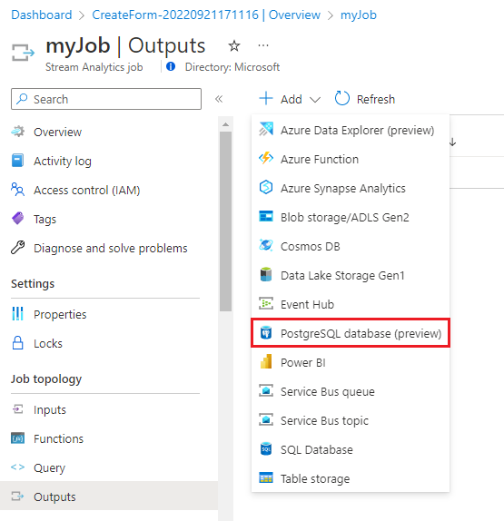 Capture d’écran montrant la sélection de la sortie de base de données PostgreSQL.