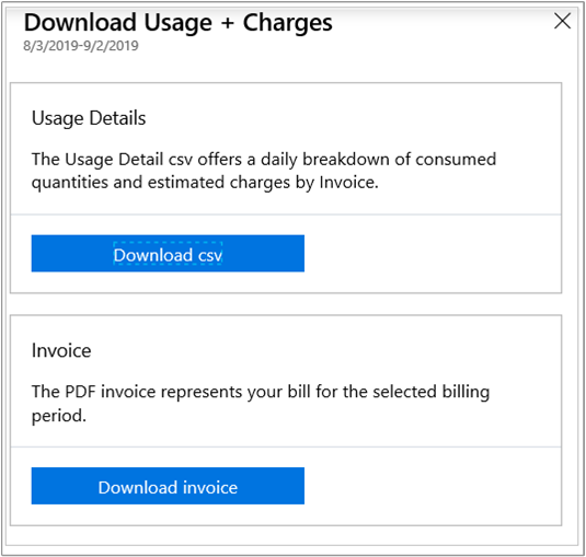 Capture d’écran montrant la page Télécharger les données sur l’utilisation et la facturation.