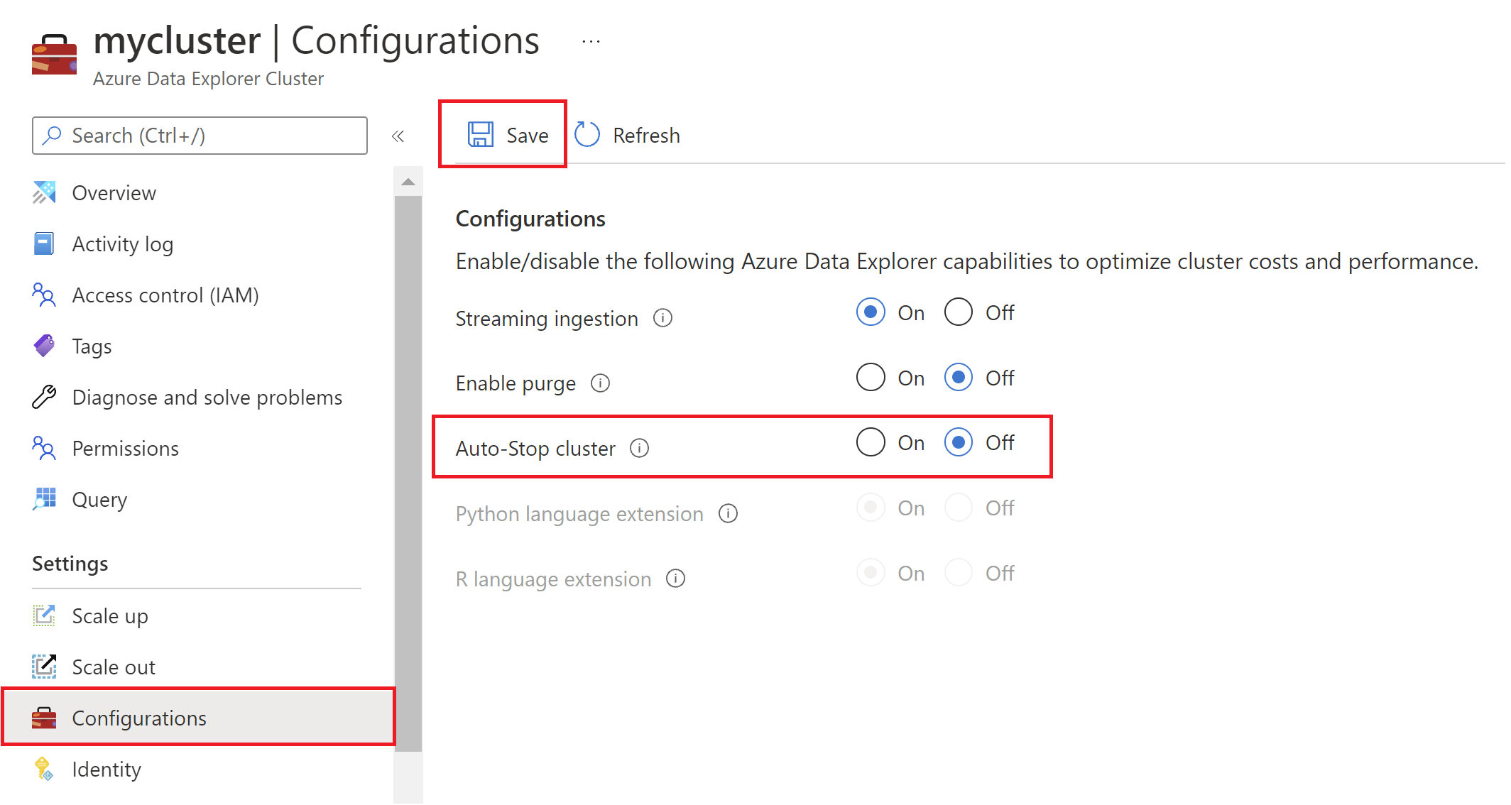 Capture d’écran de la configuration de l’arrêt automatique dans le portail Azure.