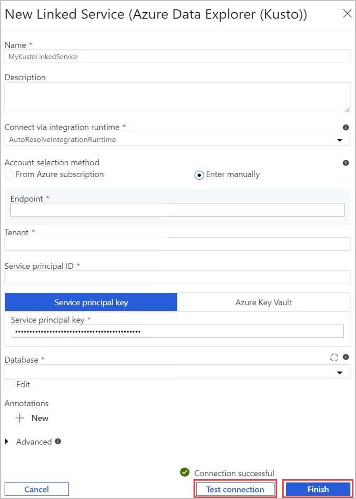  Nouveau service lié Azure Data Explorer.