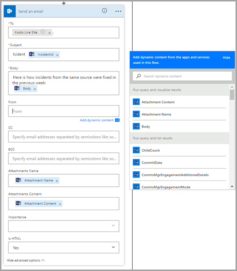 Capture d’écran d’un e-mail de condition de flux.