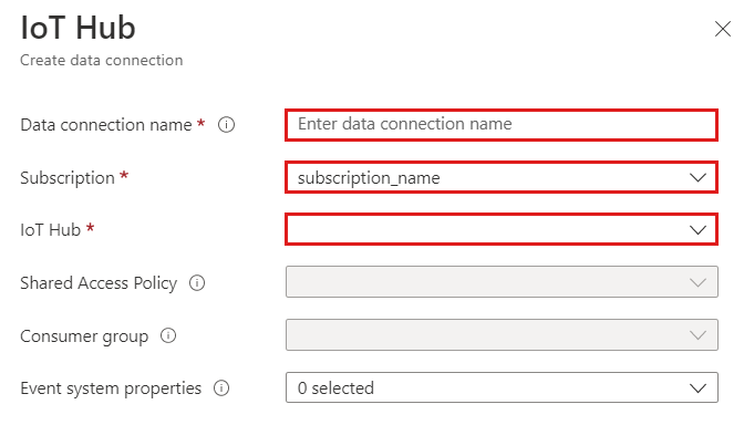 Capture d’écran de l’interface utilisateur web Azure Data Explorer montrant le formulaire de connexion de données.