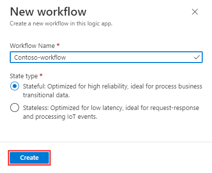 Capture d’écran de la page Nouveau workflow, montrant les détails renseignés et le bouton Créer.