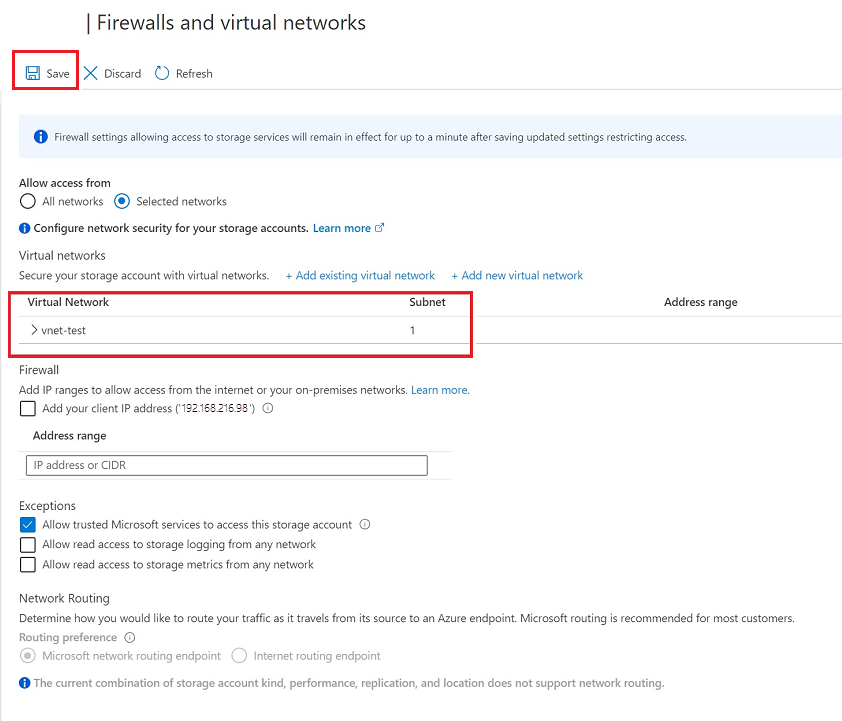 VNet permettant de connecter un compte de stockage à Azure Data Explorer.