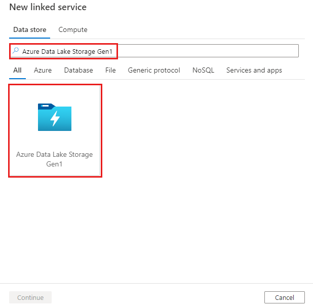 Capture d’écran du connecteur Azure Data Lake Storage Gen1.