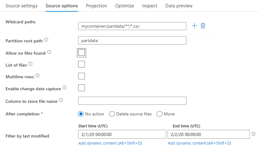 Capture d’écran des options de la source.