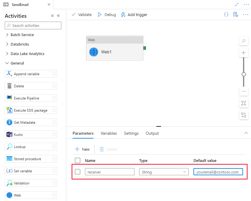 Montre la configuration du paramètre Receiver dans le concepteur de pipeline.