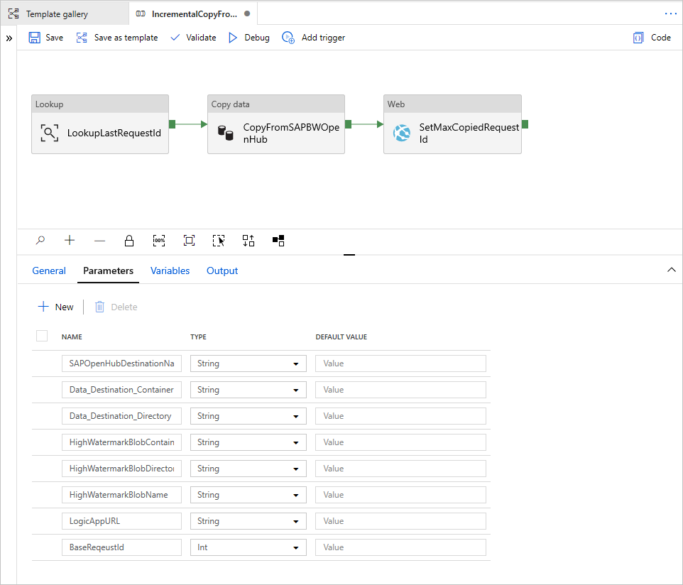 Configuration de la copie incrémentielle à partir de SAP BW