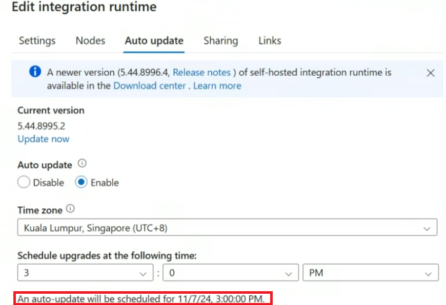 Capture d’écran montrant la date de la mise à jour automatique dans l’interface utilisateur.