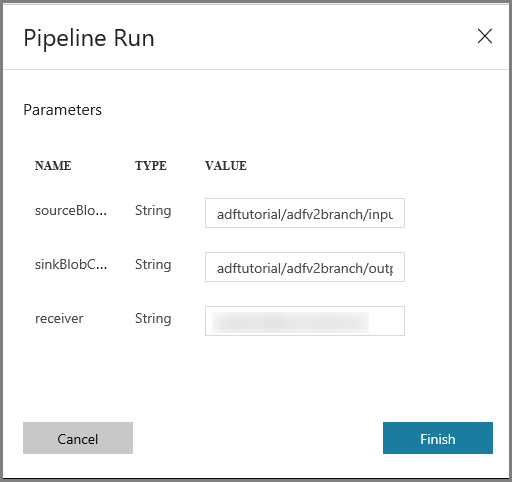 Paramètres de l’exécution de pipeline