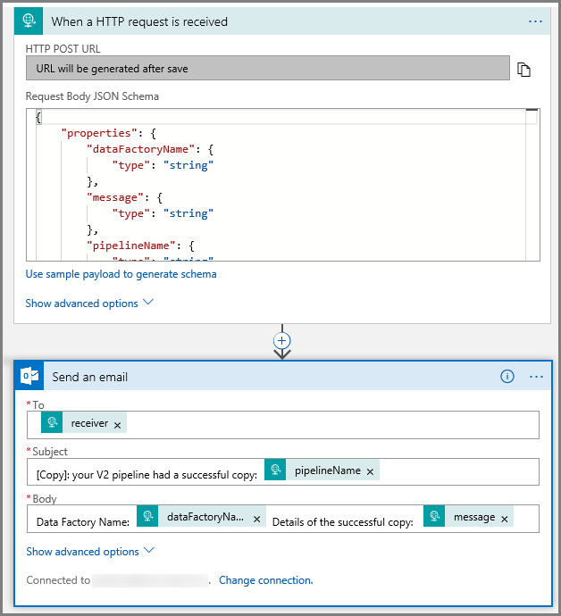 Montre une capture d’écran du concepteur de workflow avec l’action nommée Envoyer un e-mail.